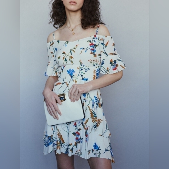 MAJE Rhina cold shoulder floral‎ MINI DRESS - Picture 3 of 12